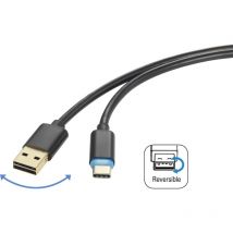 Câble usb usb 2.0 usb-a mâle, usb-c mâle 1.50 m noir connecteur utilisable des deux cotés RF-4758090 - Renkforce