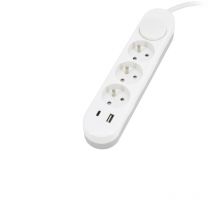 Cable de extensión multi socket - 3 sockets + 2 puertos usb - Cable 2m - Blanco - IP20 protección