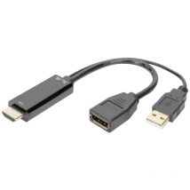Câble de raccordement Digitus DisplayPort / HDMI / USB Prise femelle DisplayPort , Fiche mâle HDMI-A, USB-A mâle 0.2 m