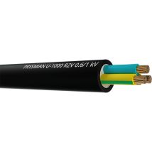 Prysmian – Câble électrique U-1000 R2V 5g2,5 – 100 m – 600/1000 V – Noir avec liseré jaune