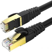 Câble Ethernet Cat 8, Cable Internet avec Connecteurs RJ45 Plaqués Or Réseau Haut Débit de 40 Gigabit/S - 2000 MHz – 2m Noir