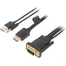Adnauto - Cable hdmi 1.4 prise male D-Sub 15pin male Jack 3.5mm prise male usb a prise male 2m - Noir