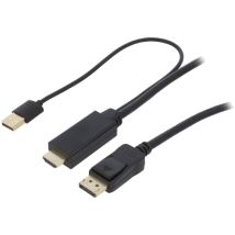 Adnauto - Cable hdmi vers DisplayPort avec cable d'alimentation usb 1m - Noir