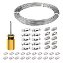 Cable Inox 3mm,30M/3mm Corde en Acier Inoxydable,Cable en Acier Revêtu avec Serre-Câbles,M3 Manchons,Cosses en Acier Inoxydable,3mm Cable Métallique