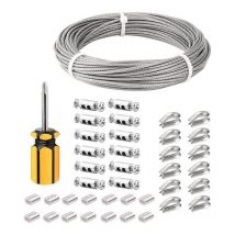 Ouylaf - Cable Inox 3mm,50M/3mm Corde en Acier Inoxydable,Cable en Acier Revêtu avec Serre-Câbles,M3 Manchons,Cosses en Acier Inoxydable,3mm Cable