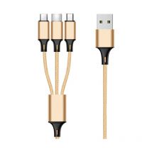 Câble téléreport Câble Multi usb, 3 en 1 Multi Chargeur usb Câble en Nylon Tressé Charge Rapide - 1.2M, or