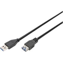 Digitus Câble Usb Usb 3.2 Gen1 (usb 3.0) Usb-a Mâle, Usb-a Femelle 3.00 M Noir Ak-300203-030-s R42420
