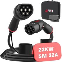 Mcevkeln - Câble Type 2 Câble de Recharge Voiture Électrique et Hybride 22kW Triphasé, 32A, 5 Mètre, Type 2 à Type 2 Câble ev Chargeur Compatible