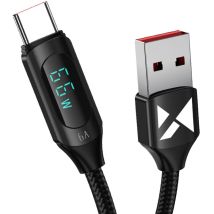 Câble USB-A - USB-C avec afficheur LED 66W 6A 2m noir