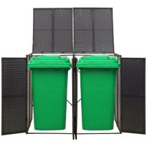Cache 2 Poubelles Résine Tressée Noir 117 cm de hauteur. Idéal poubelle sur roulette - Noir