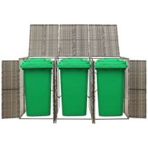 Cache 3 Poubelles Résine Tressée Brun 117 cm de hauteur. Idéal poubelle sur roulette - Brun