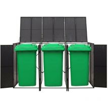 Cache 3 Poubelles Résine Tressée Noir 117 cm de hauteur. Idéal poubelle sur roulette