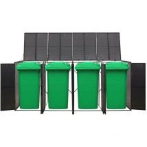 Cache 4 Poubelles Résine Tressée Noir 117 cm de hauteur. Idéal poubelle sur roulette - Noir