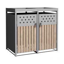 Estexo - Cache conteneur 2 poubelles + bac à fleurs en acier inoxydable ral 9007