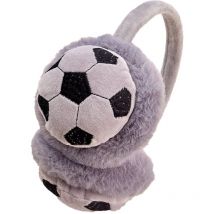 Cache-oreilles d'hiver en fausse fourrure pour enfants, motif football, chaud et pelucheux, pour filles et garçons - Gris
