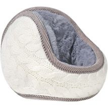 Feiyue - Cache-oreilles pliables et ajustables en tricot avec doublure polaire duveteuse, cache-oreilles d'hiver unisexes en fourrure - Twist-white