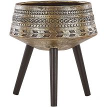 Cache-Pot Support Plantes Doré Vieilli avec 3 Pieds en Bois 36 cm de Diamètre Peint à la Main pour Extérieur et Intérieur Beliani
