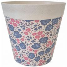 Cache Pot en Bambou Fleurs roses et violettes 21 cm