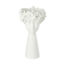 Jolipa - Cache-pot en forme de tête en plastique blanc 23x23x40 cm