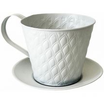 Cache pot en métal blanc en forme de tasse