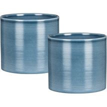 Pot à fleurs set de 2 en céramique, coloris: Blue Jeans, diamètre 16 cm, hauteur 15 cm, 2,6 l vol. - Scheurich