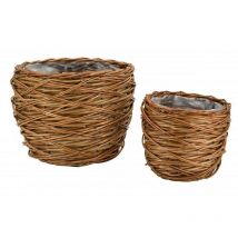 Cache pots en osier vieilli avec doublure (Lot de 2)