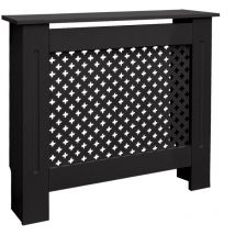 Cache-Radiateur Chauffage Moderne - 78x19x82cm - Noir Étagère en Bois mdf Housse Décorative Robuste Motif Nid d'Abeille Murale Meuble de Rangement