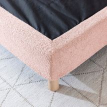 Cache-sommier bouclette intégral rose 160x200