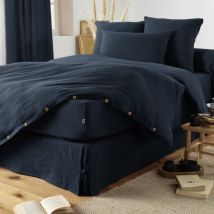 Cache-sommier 'Gaïa' toutes dimensions 'Gaze de Coton' - Couleur: Gaïa Minuit - Taille de cache-sommier: 90 x 190 cm
