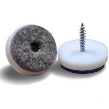 Patin en feutre diam. 28 mm à visser, base en plastique blanc, feutre gris - Ajile