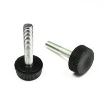 Pied Réglable moleté – Base Plastique noir Diamètre 20 mm Épaisseur 7,8 mm, et Tige Filetée en Acier Zingué Diamètre 6 mm (M6) de Longueur 30 mm