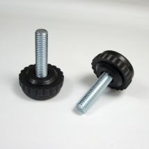 Pied Réglable Fileté– Embase crantée Plastique noir Diamètre 30 mm et Tige Filetée en Acier Zingué Diamètre 8 mm (M8) de Longueur 30 mm. - Ajile