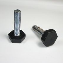 Pied Réglable Fileté– Embase hexagonale Clé de 24 mm Plastique noir - Tige Filetée en Acier Zingué Diamètre 10 mm (M10) de Longueur 40 mm - Ajile