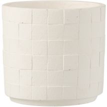 Cache-Pot en poterie effet facettes blanc D14H13cm