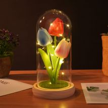 Cadeau Saint Valentin pour Femme, Tulipe Artificielle, Fleur Eternelle sous Cloche, Cadeau Anniversaire pour Maman Amoureux Amie Grand Mere Copine