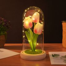 Cadeau Saint Valentin pour Femme, Tulipe Artificielle, Fleur Eternelle sous Cloche, Cadeau Anniversaire pour Maman Amoureux Amie Grand Mere Copine