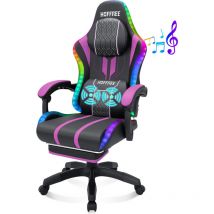 Kingso - Cadeira de massagem led para jogos com alto-falantes, cadeira de escritório ajustável em altura, apoio para os pés, apoio lombar - preto e