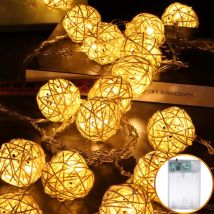 Cadena De Luces Led De Ratán Con 40 Bolas De Ratán Blanco Cálido 5 M 8 Modos De Iluminación Para Bodas, Césped, Navidad, Fiesta, Patio Y Hogar, 