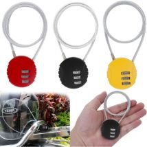 Cadenas à Code 3 Chiffres, 3 Pcs Antivol de Casque, Cadenas à Bagage, Cadenas Code Cable pour Tous les Bagages VéLo Portail Remise Casque Poussette