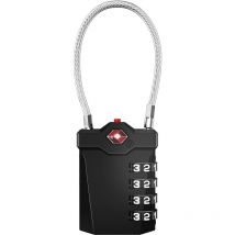 Cadenas à bagage, combinaison tsa à 4 chiffres avec alarme d'ouverture, code Gym Cable Locker Padlock (1pcs, noir)