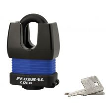 Federal Lock - Cadenas à clé Fédéral Lock Docker, extérieur, acier cémenté, double verrouillage, 55mm, 2 clés