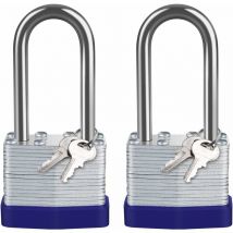Memkey - Cadenas Extérieur Acier Laminé 40mm, Lot de 2 Étanche Cadenas Très Haute Sécurité, Longue Anse Acier, pour Casier de Gym, Abri de Jardin,