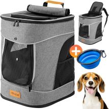 Cadoca - Mochila Transportín Perros Gatos 20 Kg Bolso Transporte Mascotas Plegable Correa Comedero Animales Tiras Reflectantes Viajes Excursiones Gris