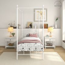 Cadre de Lit à Baldaquin en Métal - Lit en Fer avec Baldaquin, Lit en Métal, Design Classique, Chambre à Coucher, Cadre de Lit sans Matelas, Blanc,