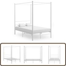 Cadre de lit à baldaquin sans matelas blanc 140x200 cm métal - Cadre De Lit - Lit à Baldaquin - Lit Double - Lit Design - Lit Moderne