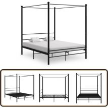 Cadre de lit à baldaquin sans matelas noir 160x200 cm métal - Cadre De Lit - Lit à Baldaquin - Lit Double - Lit Métal - Literie