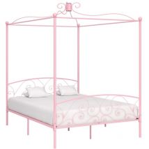 Cadre de lit à baldaquin sans matelas rose métal 160x200 cm