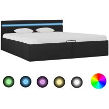 Fimei Cadre de lit à stockage avec led Gris foncé Tissu 160x200 cm