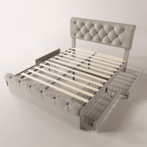 Cadre de lit avec 4 tiroirs, lit double Lit rembourré 140x200cm, Tête de lit réglable en hauteur, Naturellement(Avec matelas)