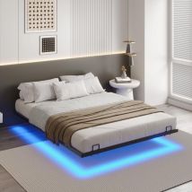 Cadre de lit avec éclairage led et sommier à lattes en métal, cadre de lit avec lumière, cadre de lit flottant, Noir, Sans Matelas, 140x200 cm